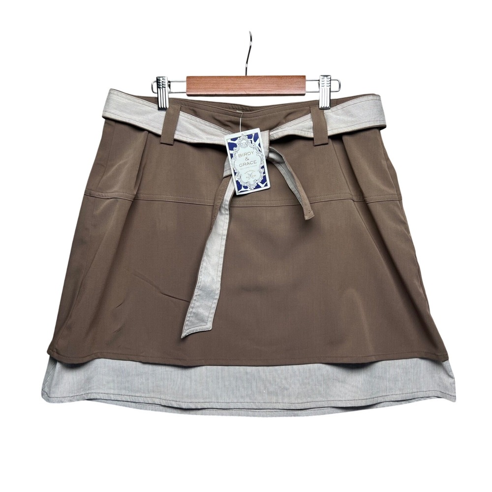 Birdy & Grace Women Brown Layered Belted Skirt RETRO Golf Sport Leisure Molly 14
